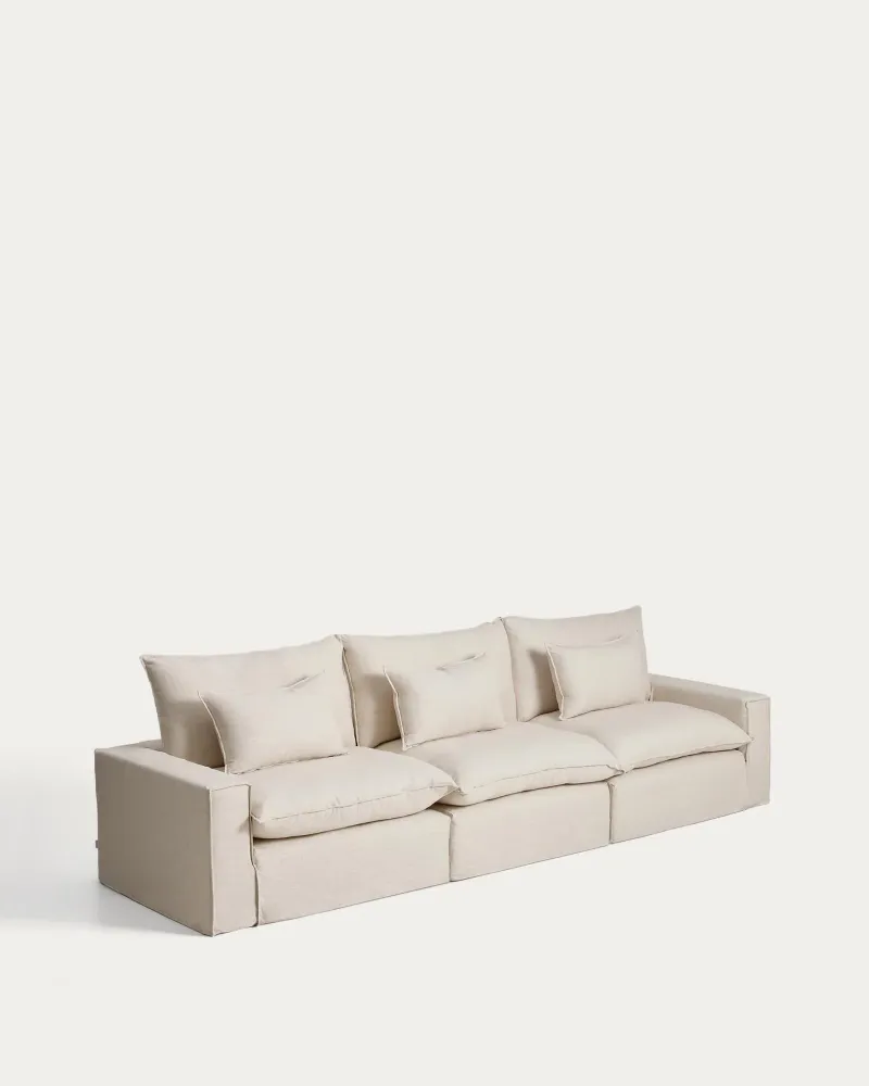 Divano componibile Anarela 5 posti sfoderabile lino e viscosa beige, 370 cm, FSC Mix Credit