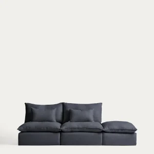Divano componibile Anarela 3 posti sfoderabile e modulo perimetrale lino e viscosa grigio scuro, 310 cm, FSC Mix Credit