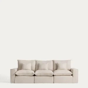 Divano componibile 3 posti Anarela sfoderabile lino e viscosa beige, 310 cm, FSC Mix Credit