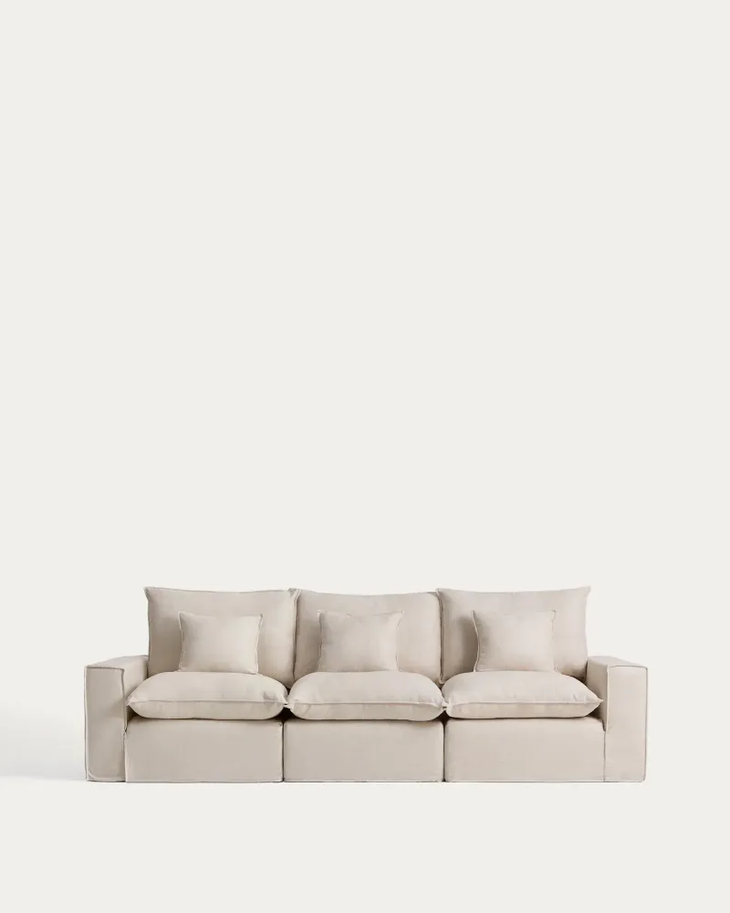 Divano componibile 3 posti Anarela sfoderabile lino e viscosa beige, 310 cm, FSC Mix Credit