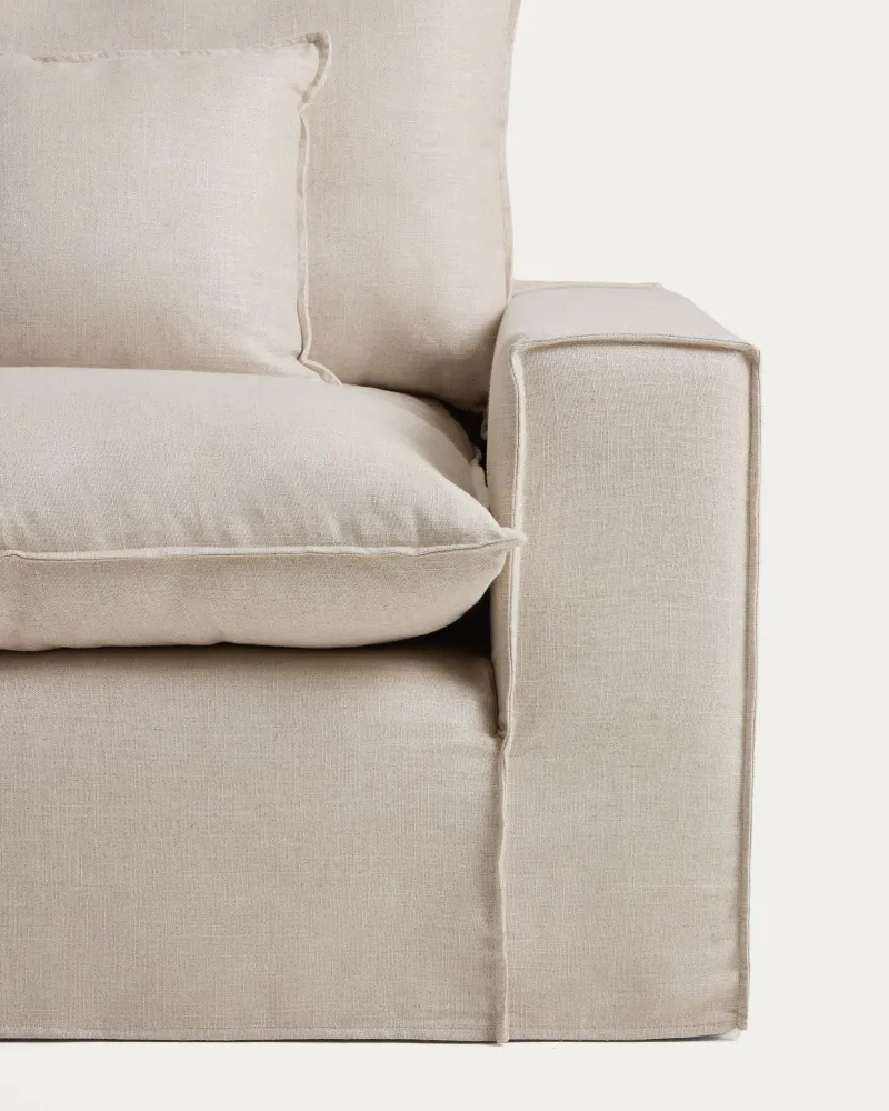 Divano componibile 3 posti Anarela sfoderabile lino e viscosa beige, 310 cm, FSC Mix Credit