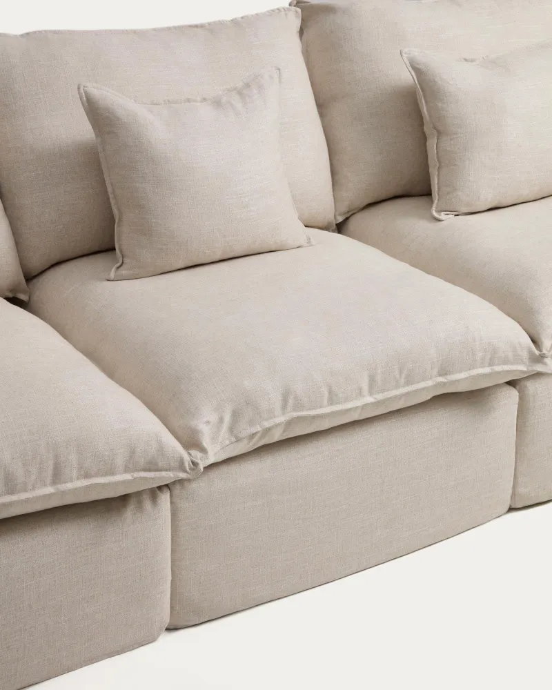 Divano componibile 3 posti Anarela sfoderabile lino e viscosa beige, 310 cm, FSC Mix Credit