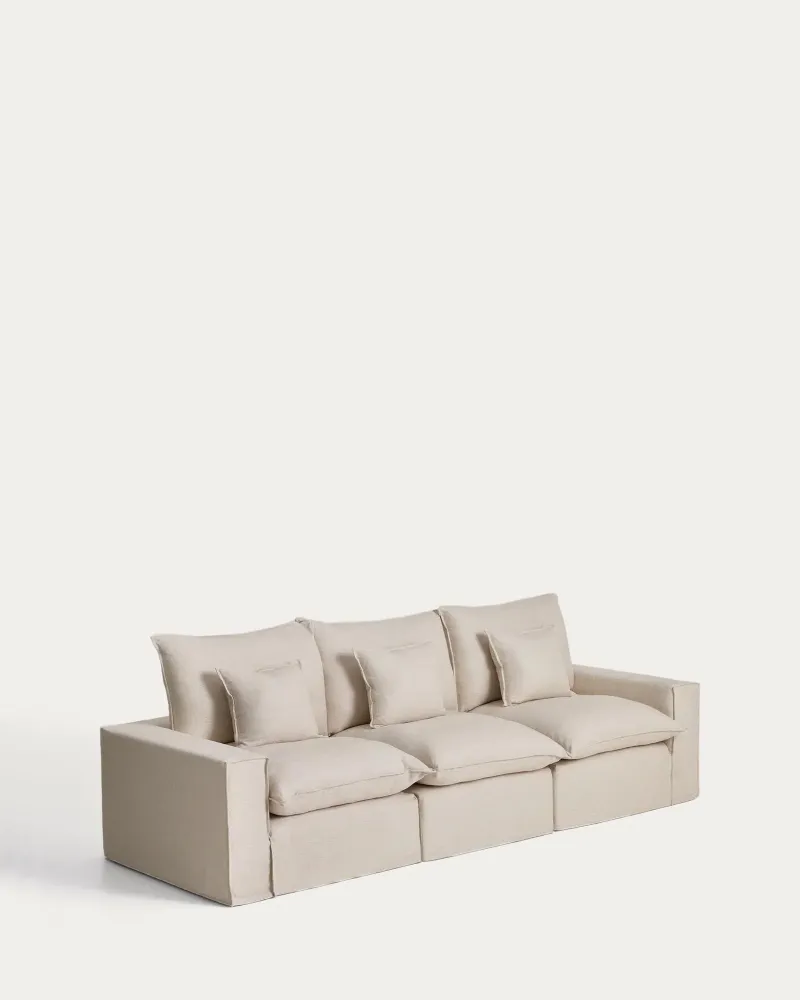 Divano componibile 3 posti Anarela sfoderabile lino e viscosa beige, 310 cm, FSC Mix Credit
