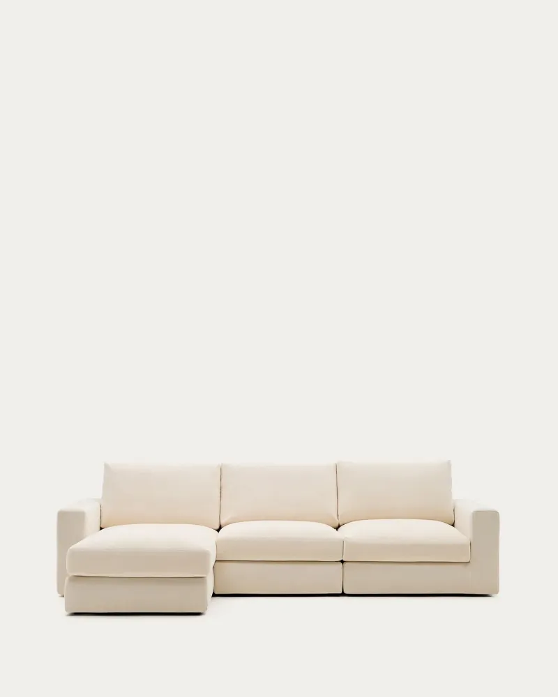 Divano componibile Alea per 4 persone con rivestimento sfoderabile ciniglia con chaise Longueelo