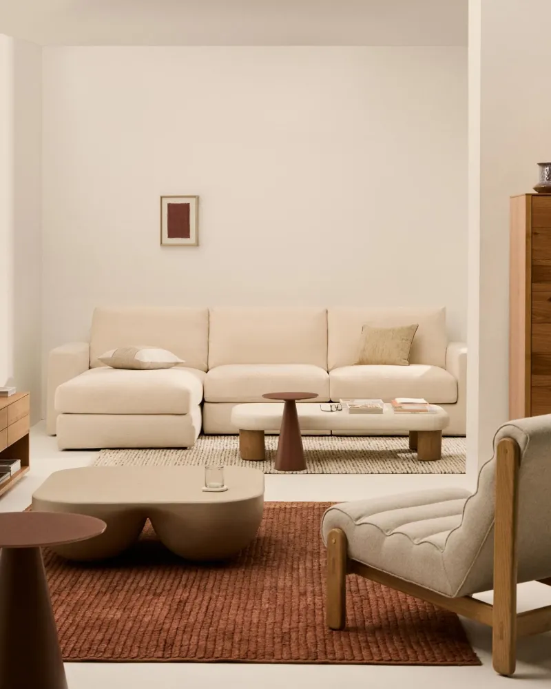 Divano componibile Alea per 4 persone con rivestimento sfoderabile ciniglia con chaise Longueelo