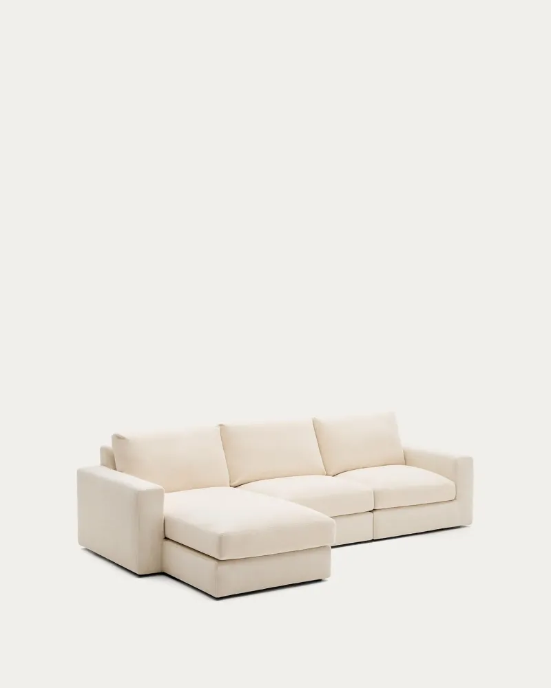 Divano componibile Alea per 4 persone con rivestimento sfoderabile ciniglia con chaise Longueelo