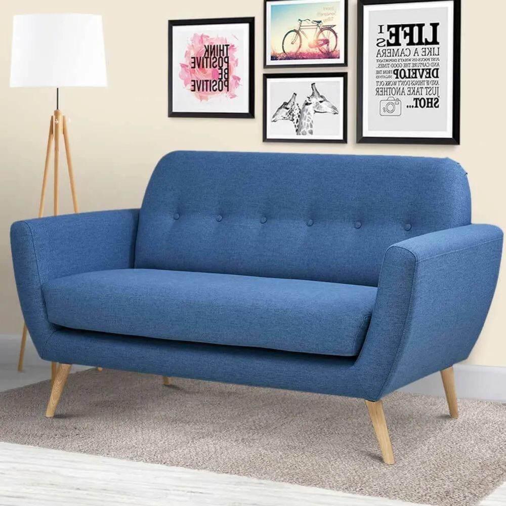 Divano Conchiglia 2 Posti Tessuto Imbottito con Braccioli Blu 150x80x86 cm