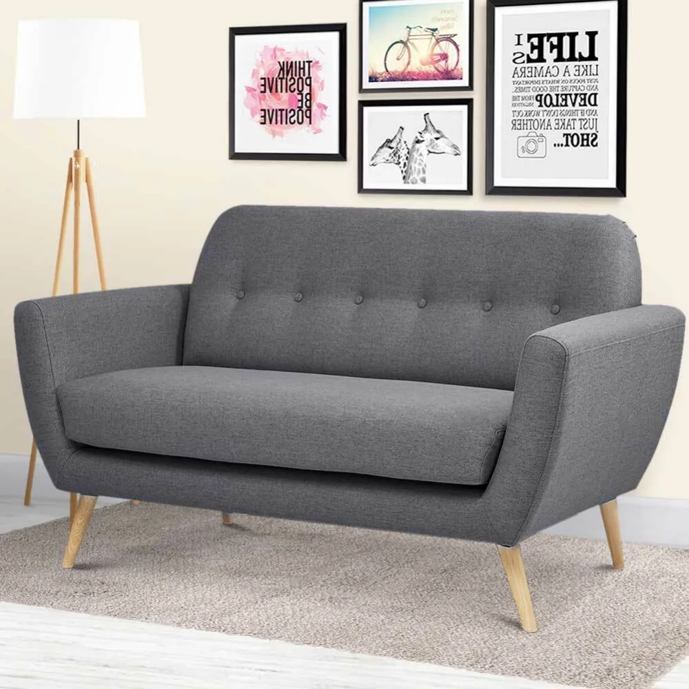 Divano Conchiglia 2 Posti Tessuto Imbottito con Braccioli Grigio 150x80x86 cm