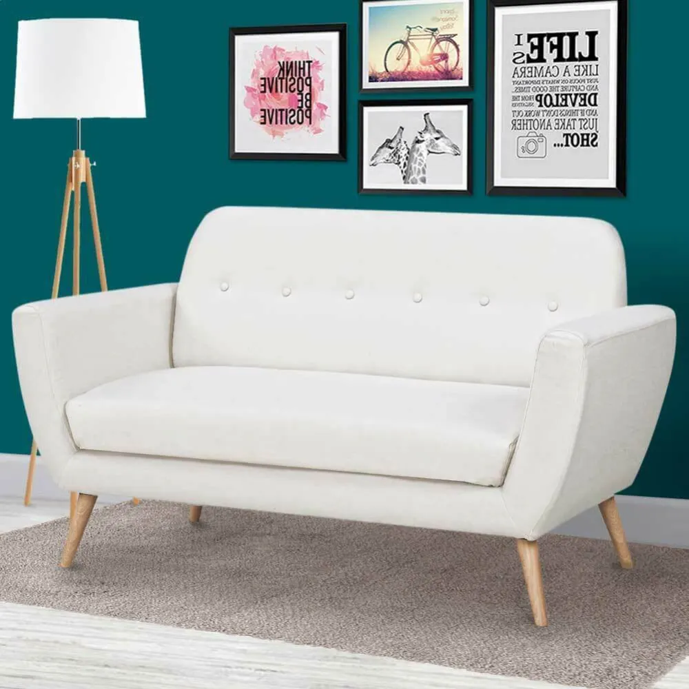 Divano Conchiglia 2 Posti Tessuto Imbottito con Braccioli Beige 150x80x86 cm
