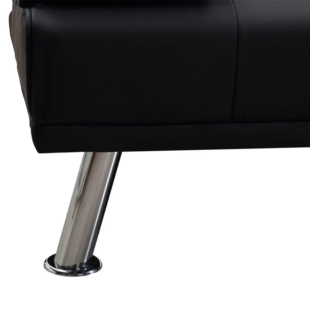Divano Convertibile 2in1 Ecopelle Nero Cuscini e Bracciolo con Portabibite