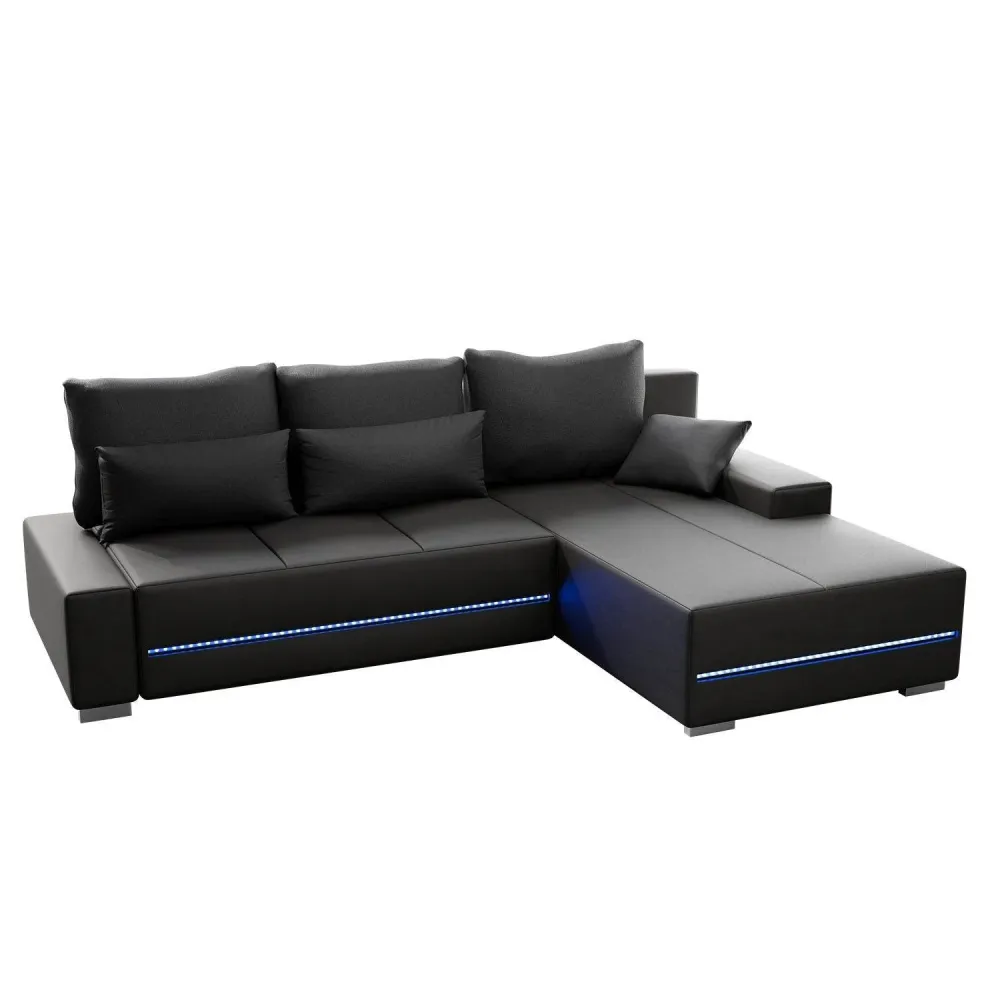 Divano Davos con LED forma di L con funzione letto - grigio scuro