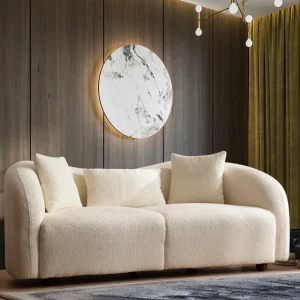 Divano design 2 posti rivestito tessuto colore crema cm 190x91x76h