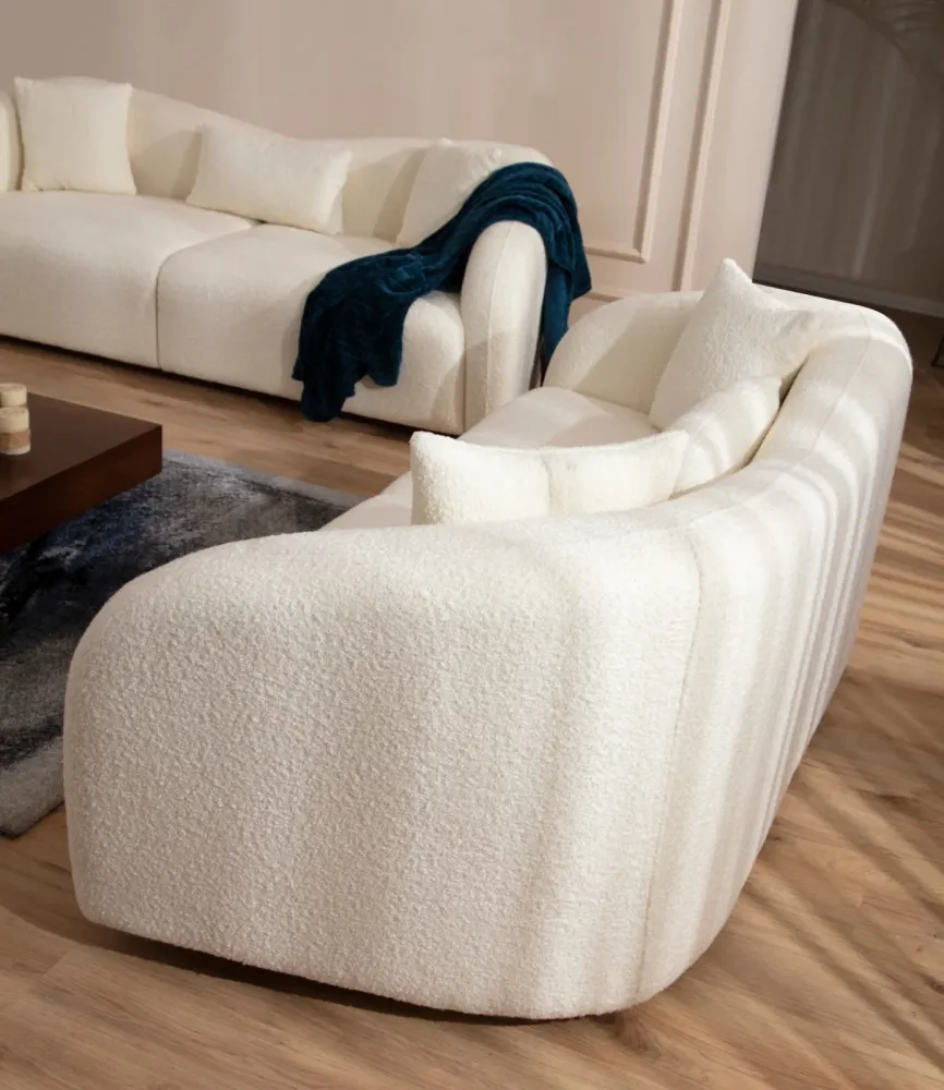 Divano design 2 posti rivestito tessuto colore crema cm 190x91x76h