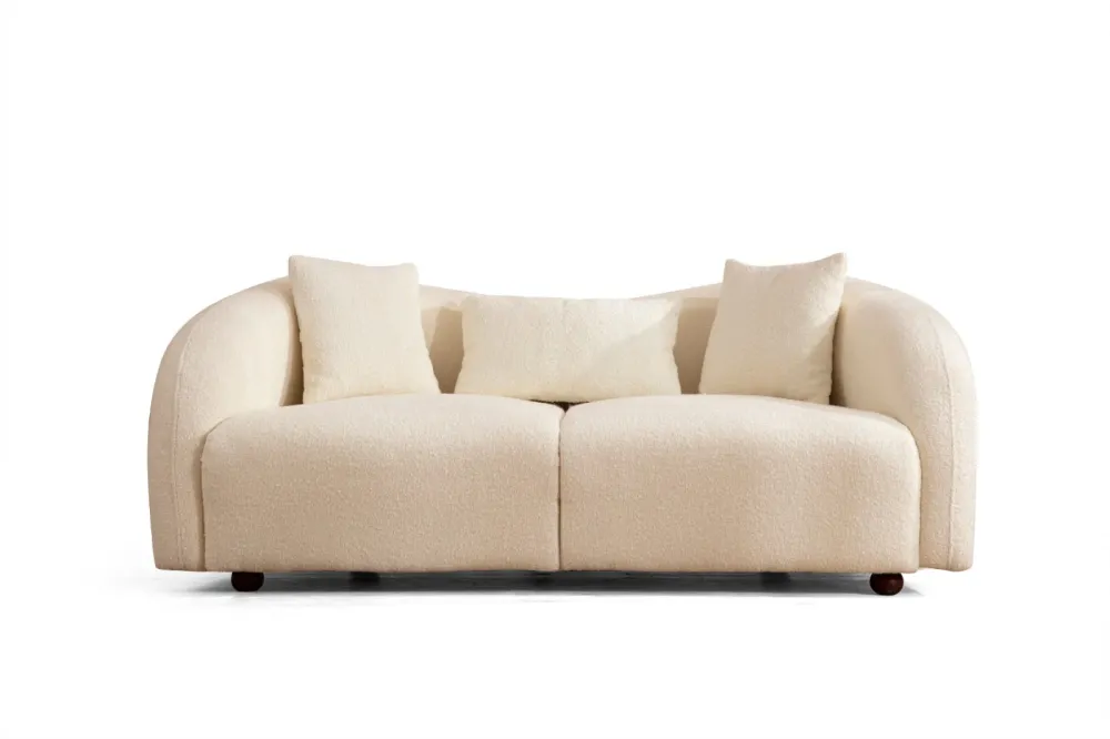 Divano design 2 posti rivestito tessuto colore crema cm 190x91x76h