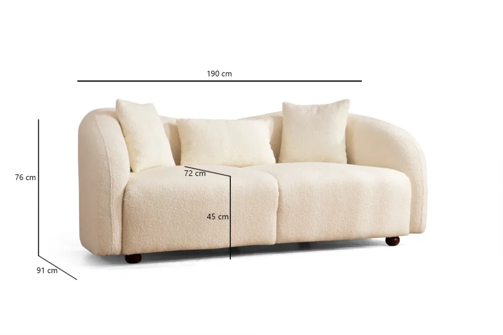 Divano design 2 posti rivestito tessuto colore crema cm 190x91x76h