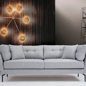 Divano design da 3 posti da salotto tessuto grigio cm 214x90x84h