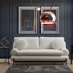 Divano design 2 posti da salotto tessuto morbido bianco cm 188x92x85h