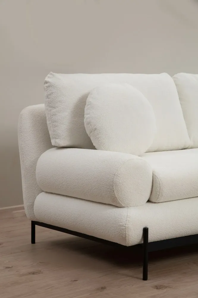Divano design 2 posti da salotto tessuto morbido bianco cm 188x92x85h