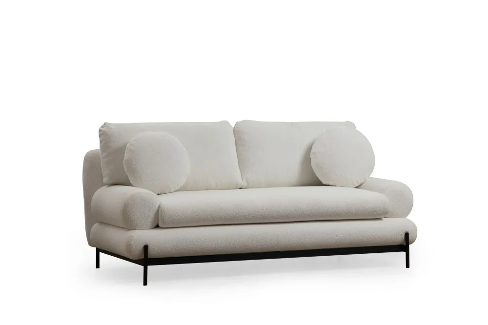 Divano design 2 posti da salotto tessuto morbido bianco cm 188x92x85h