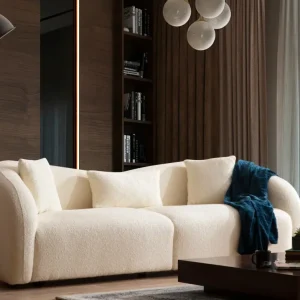 Divano design da salotto 3 posti tessuto colore crema cm 236x91x76h