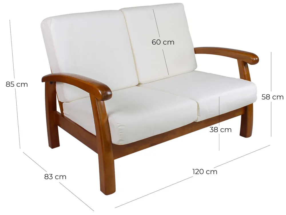 Divano Divanetto 2 Posti Legno 120x85x83cm Vandi Grigio