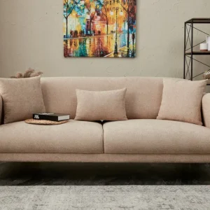 Divano elegante 3 posti trasformabile letto tessuto beige cm 210x95x80h