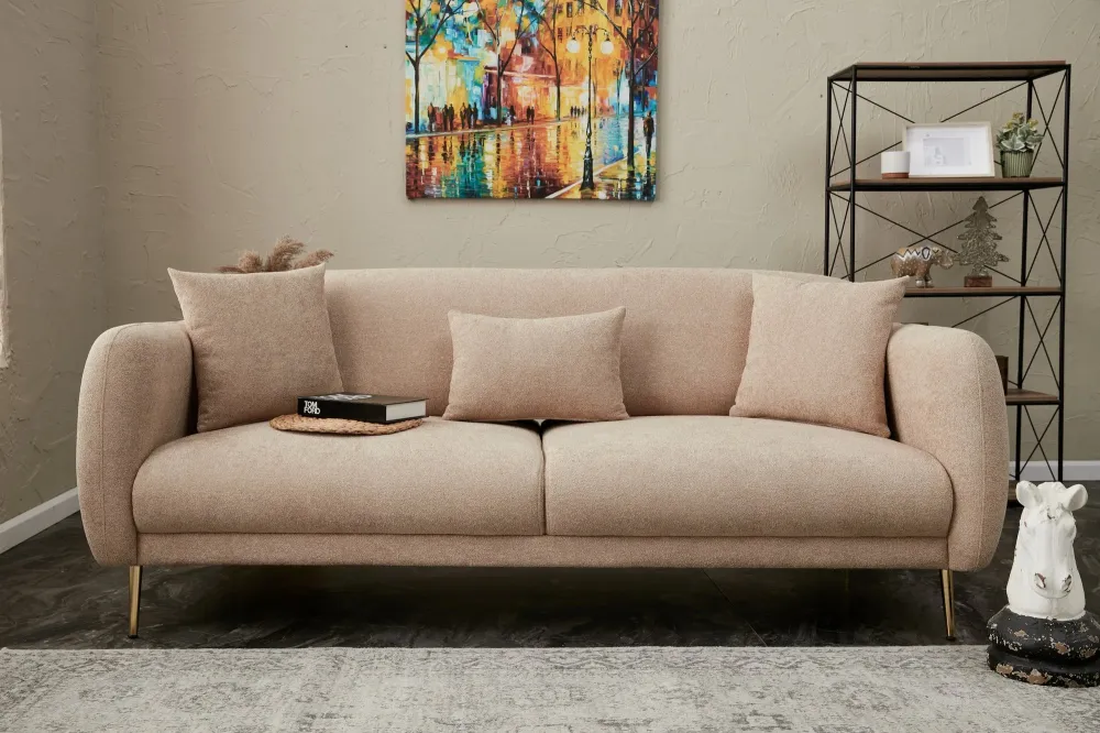 Divano elegante 3 posti trasformabile letto tessuto beige cm 210x95x80h