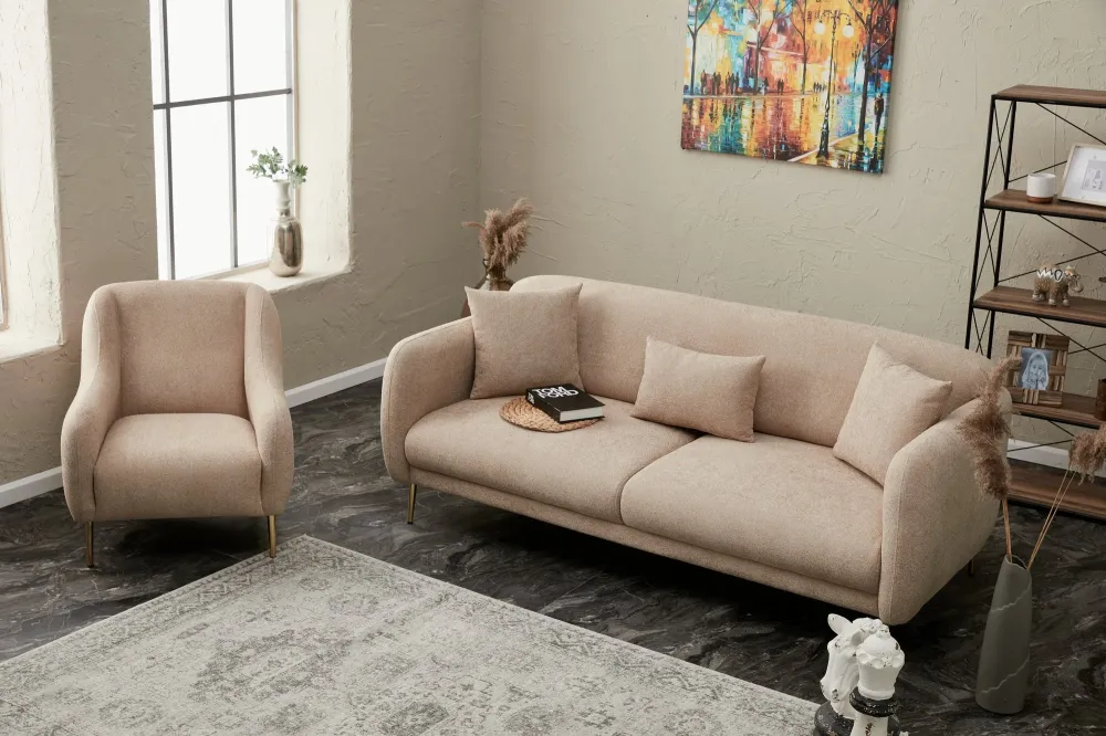 Divano elegante 3 posti trasformabile letto tessuto beige cm 210x95x80h