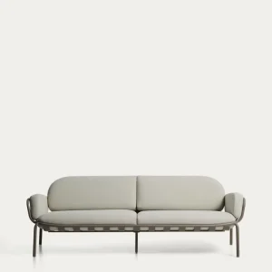 Divano da esterno Joncols 3 posti alluminio verniciato tortora con cuscini beige, 224 cm