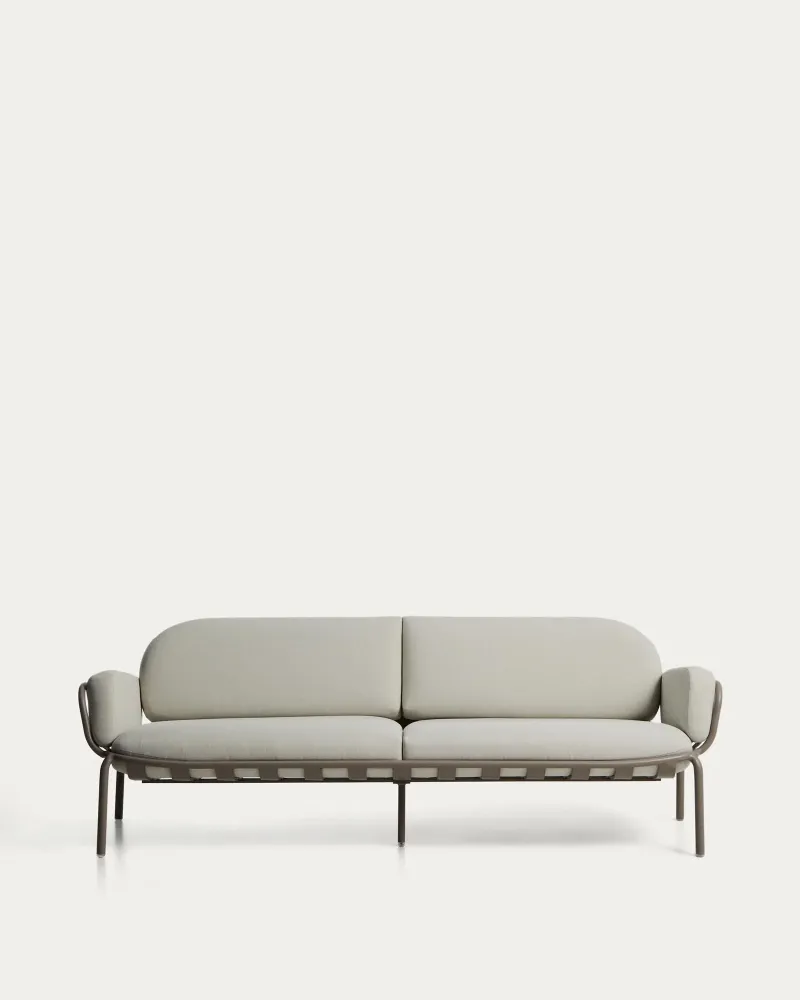 Divano da esterno Joncols 3 posti alluminio verniciato tortora con cuscini beige, 224 cm