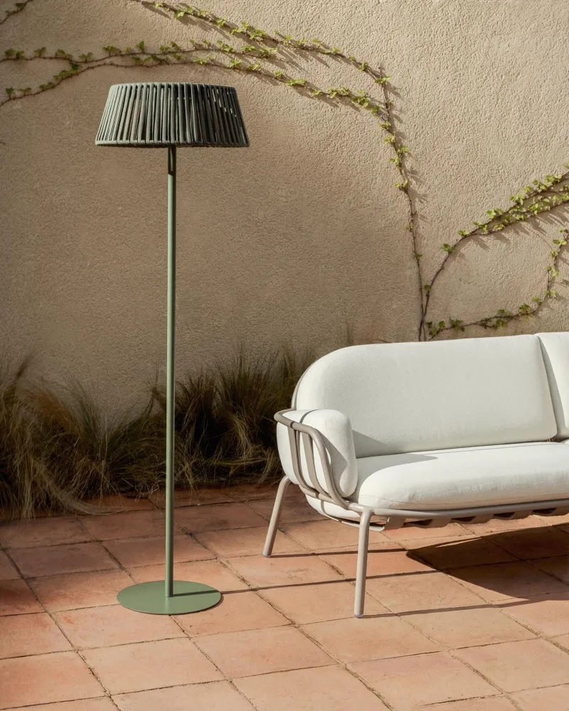 Divano da esterno Joncols 3 posti alluminio verniciato tortora con cuscini beige, 224 cm