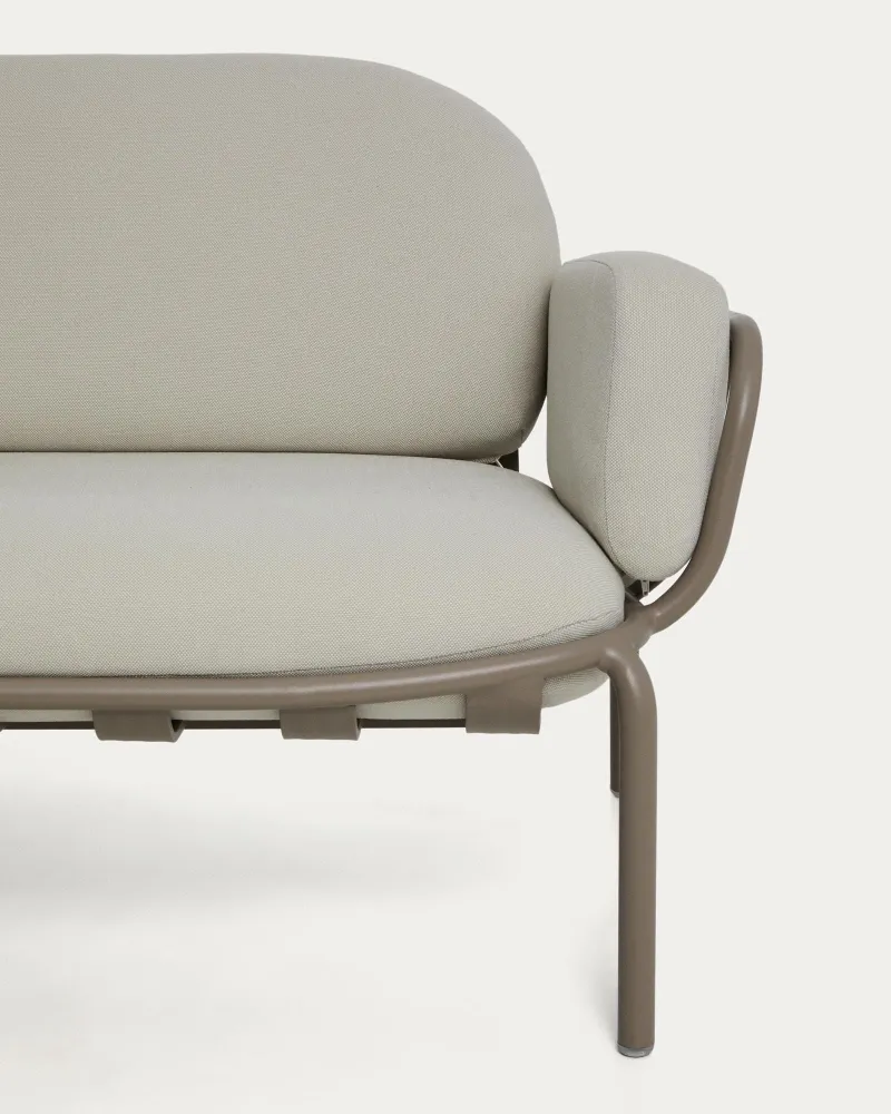 Divano da esterno Joncols 3 posti alluminio verniciato tortora con cuscini beige, 224 cm