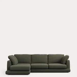 Divano Gala 4 posti con chaise longue sinistra ciniglia verde scuro FSC Mix Credit 300 cm