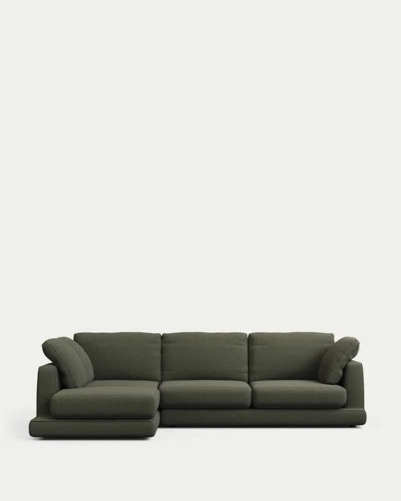 Divano Gala 4 posti con chaise longue sinistra ciniglia verde scuro FSC Mix Credit 300 cm