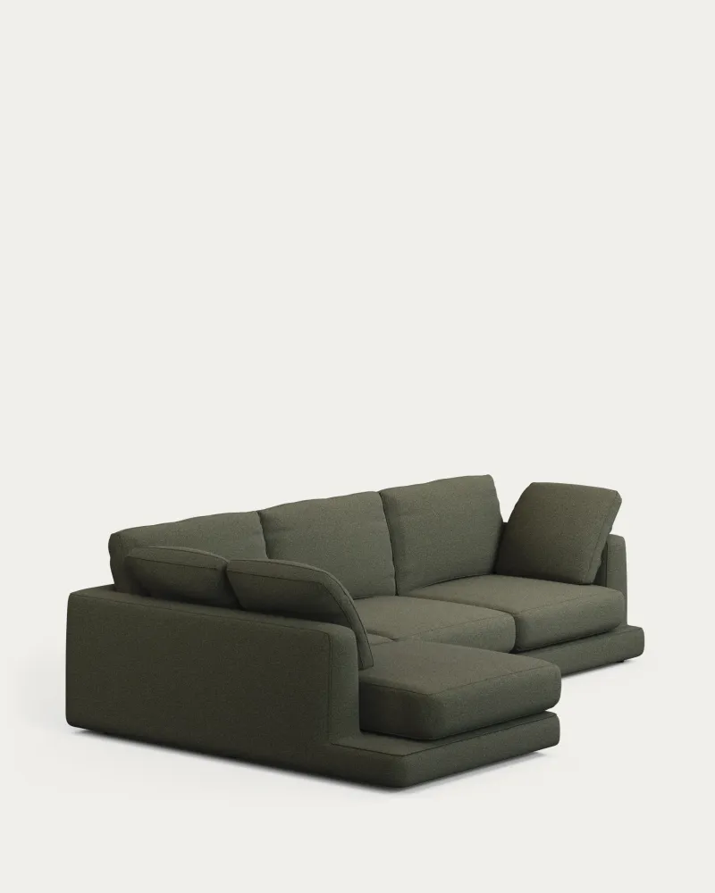 Divano Gala 4 posti con chaise longue sinistra ciniglia verde scuro FSC Mix Credit 300 cm