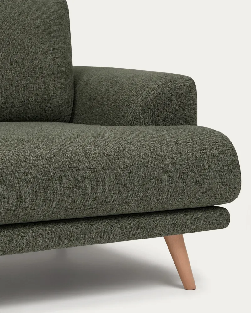 Divano Karin 2 posti ciniglia verde scuro con gambe legno massello di faggio 210 cm