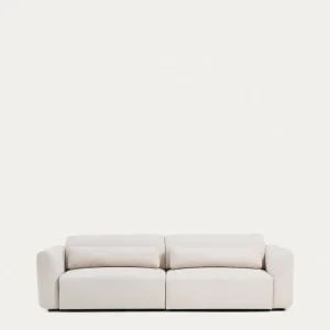 Divano Lares 4 posti con sedili allungabili elettricamente e poggiatesta regolabile ciniglia beige, cm 290