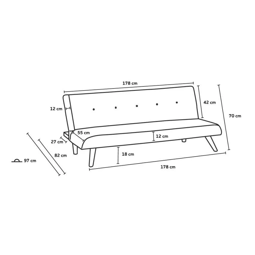 Divano Letto 178x82x70 cm Tessuto Blu