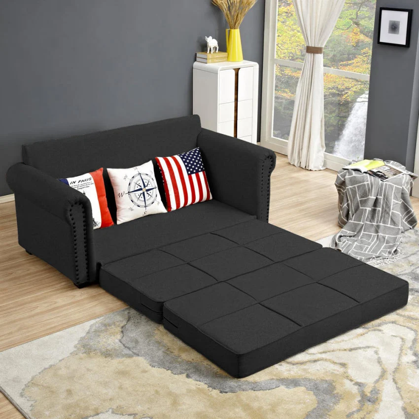 Divano Letto 180x85x92 cm Tessuto Nero