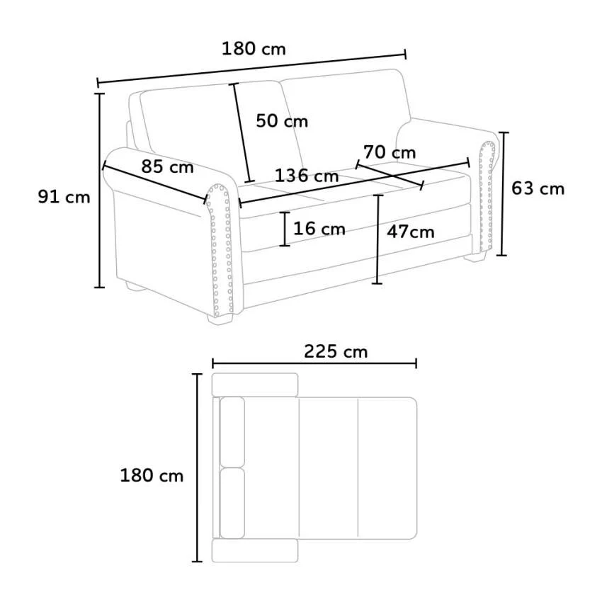 Divano Letto 180x85x92 cm Tessuto Nero