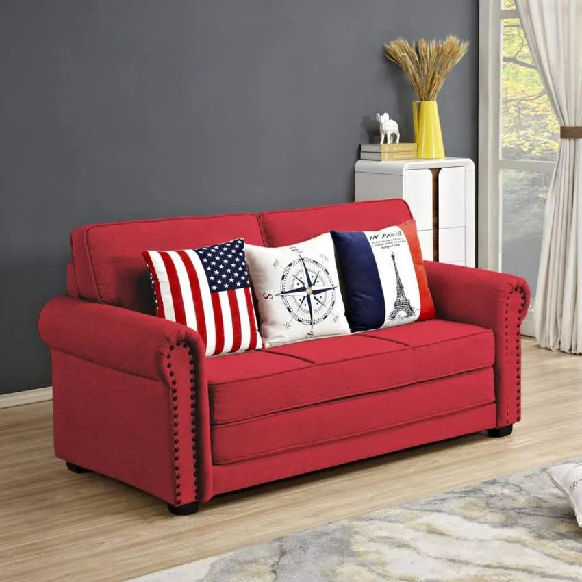 Divano Letto 180x85x92 cm Tessuto Rosso
