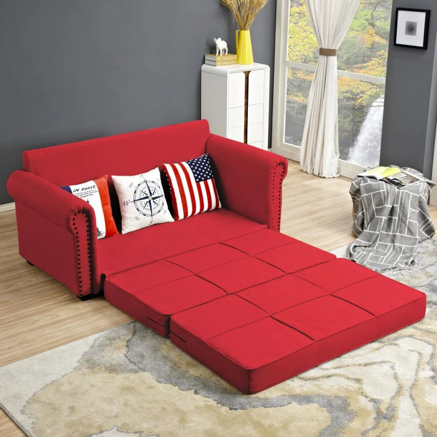 Divano Letto 180x85x92 cm Tessuto Rosso