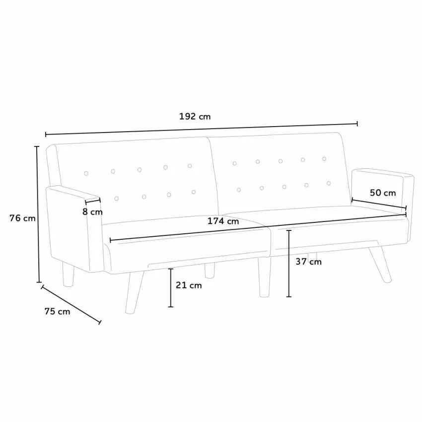 Divano Letto 192x75x76 cm Tessuto Grigio