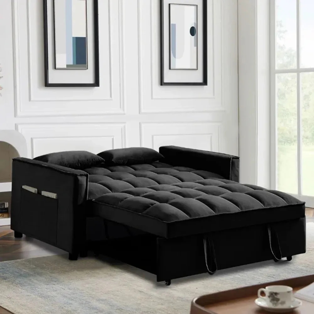 Divano Letto Apribile Reclinabile 3 Posizioni con Rivestimento Velluto Nero