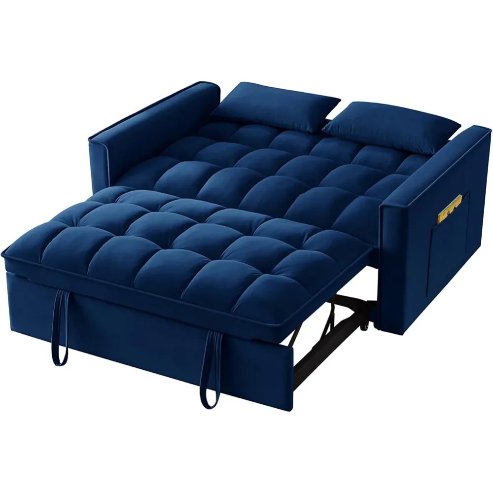 Divano Letto Apribile Reclinabile 3 Posizioni con Rivestimento Velluto Blu