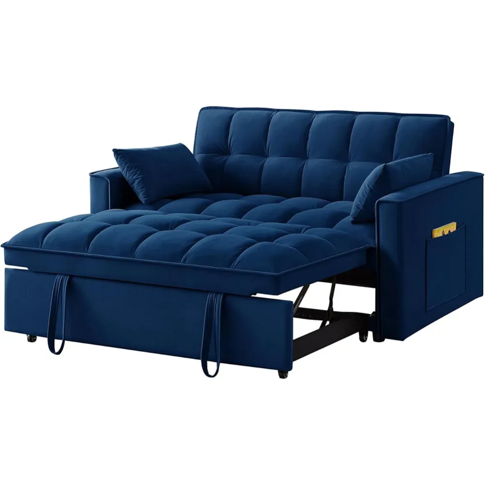 Divano Letto Apribile Reclinabile 3 Posizioni con Rivestimento Velluto Blu