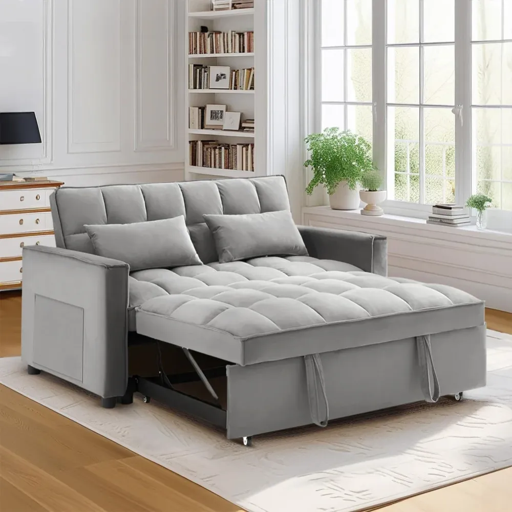 Divano Letto Apribile Reclinabile 3 Posizioni con Rivestimento Velluto Grigio