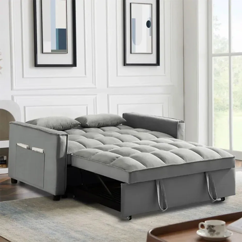 Divano Letto Apribile Reclinabile 3 Posizioni con Rivestimento Velluto Grigio