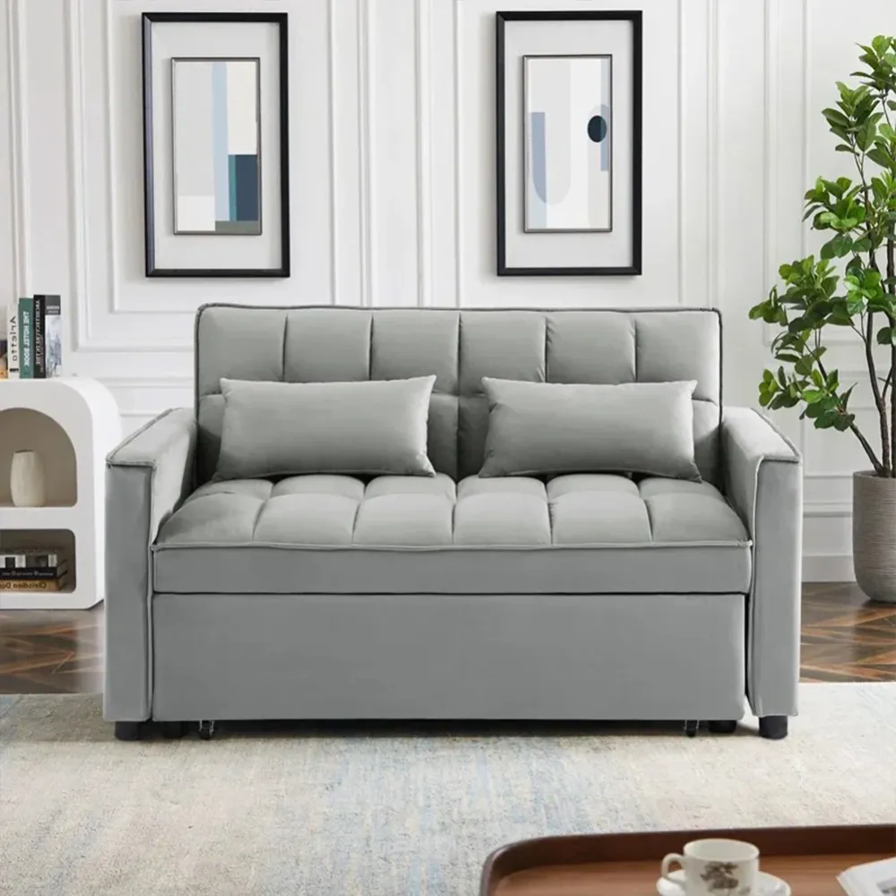 Divano Letto Apribile Reclinabile 3 Posizioni con Rivestimento Velluto Grigio