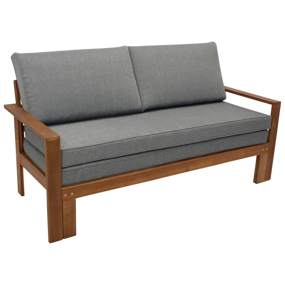 Divano letto BELIZE estensibile 180x135cm, acacia oliata, con cuscini grigi